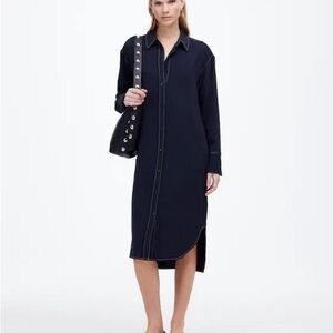 Contrast-Stitched Midi Shirtdress